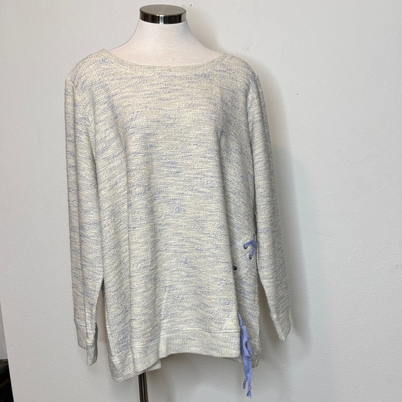 Sunday size 3X Cream and Light Blue Sweater with Side Tie - Picture 1 of 11
